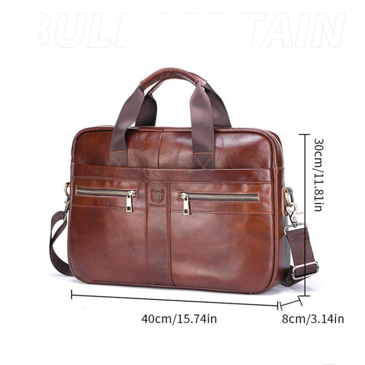 BULL CAPTAIN 054 Large Capacity Retro Business Top Layer Cowhide Hand-held Briefcase(Coffee)