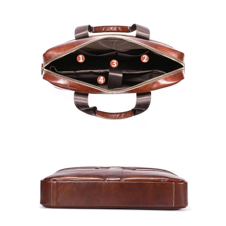 BULL CAPTAIN 054 Large Capacity Retro Business Top Layer Cowhide Hand-held Briefcase(Black)