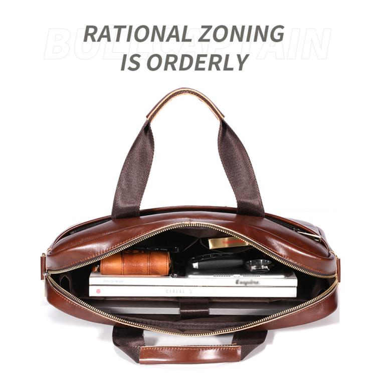 BULL CAPTAIN 054 Large Capacity Retro Business Top Layer Cowhide Hand-held Briefcase(Black Metal)