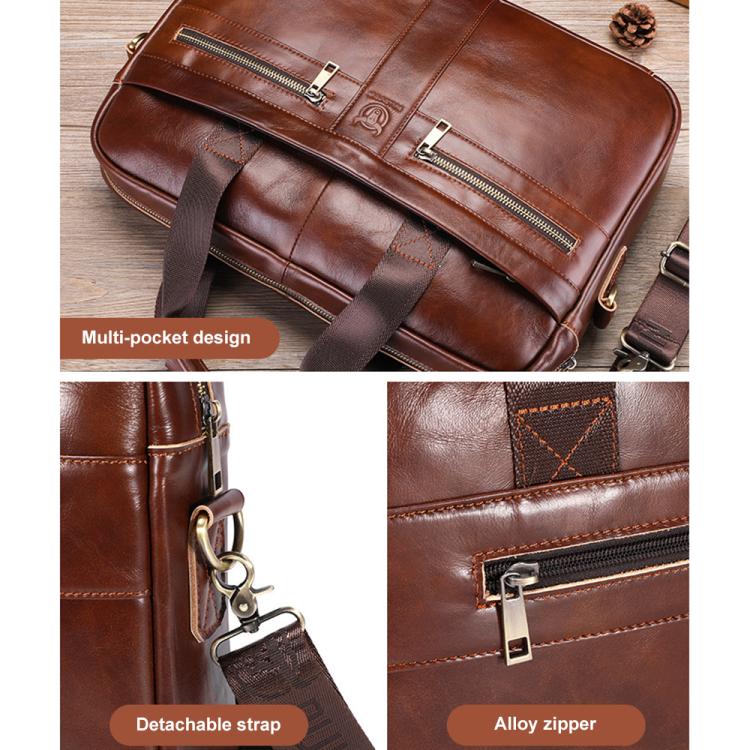 BULL CAPTAIN 054 Large Capacity Retro Business Top Layer Cowhide Hand-held Briefcase(Coffee Metal)