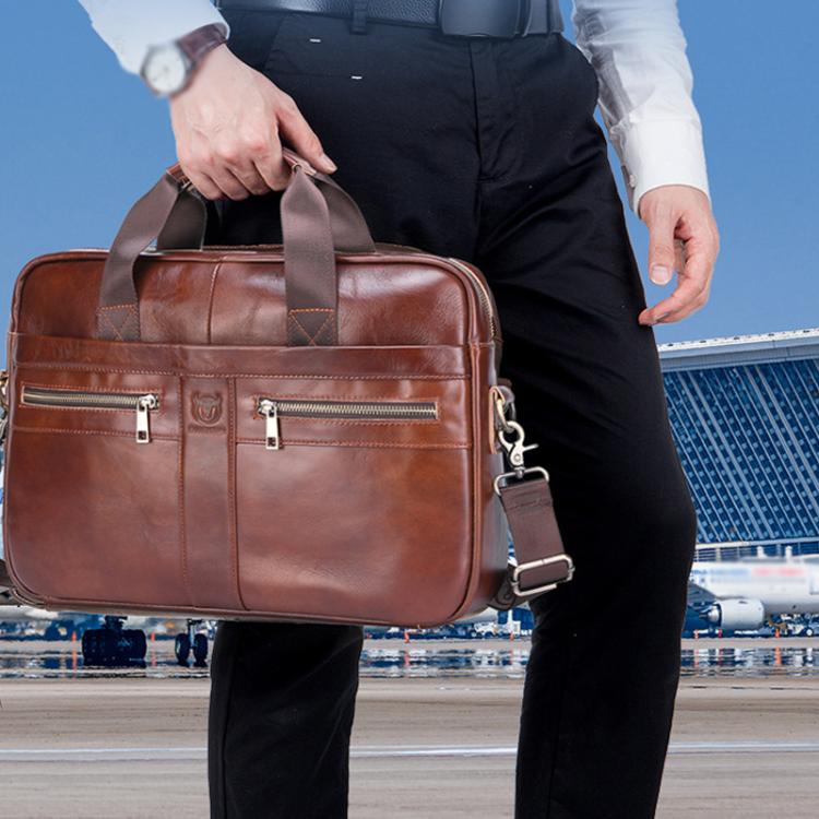 BULL CAPTAIN 054 Large Capacity Retro Business Top Layer Cowhide Hand-held Briefcase(Coffee)