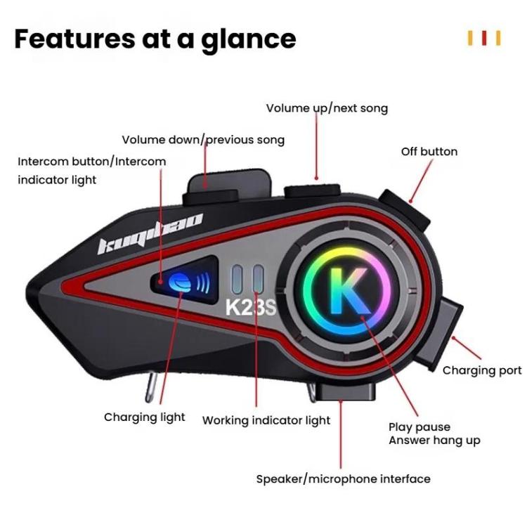 Kuqibao K23S Helmet Bluetooth Earphones 1000m Motorcycle Bluetooth-compatible 2 Person Intercom With Light Waterproof Headset(Hard Wheat)