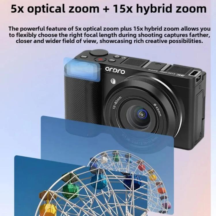 Ordro G930 8.0MP 5K CCD Digital Camera 5X Optical Zoom & Wide-Angle 3.2" Touch Screen Vlogging Camera(White)