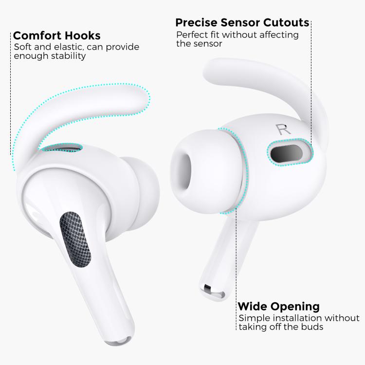 For AirPods Pro 2 AhaStyle PT189 1pair Ear Caps Silicone Anti-Lost and Non-Slip Ear Hooks(White Large)