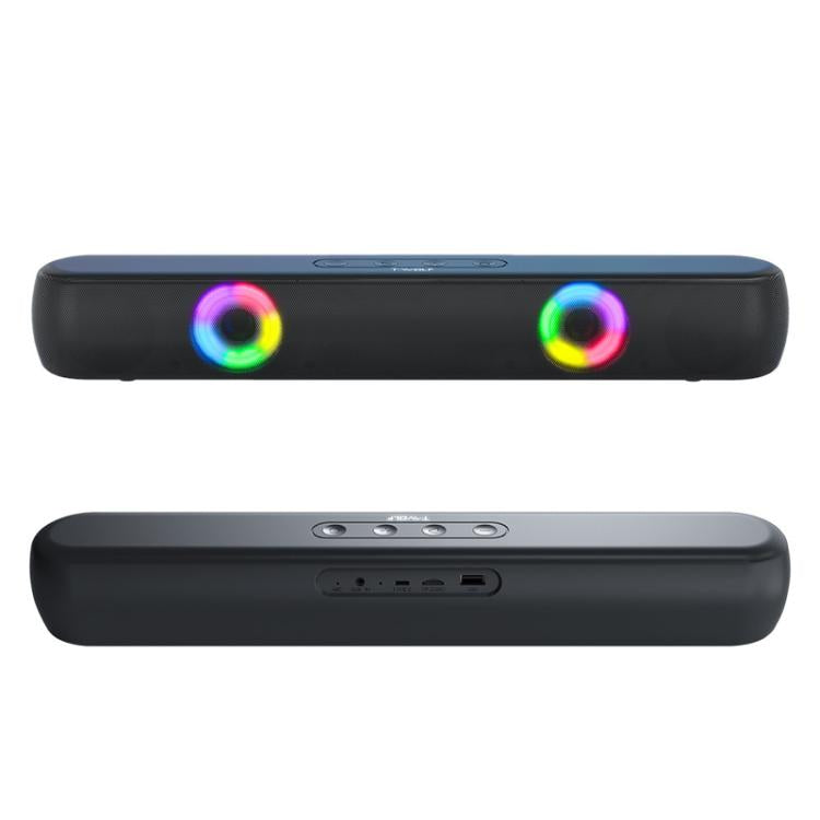 T-WOLF B320 TWS RGB Bluetooth 5.0 Speaker Desktop Soundbar Subwoofer Support USB / AUX / TF / FM(Black)