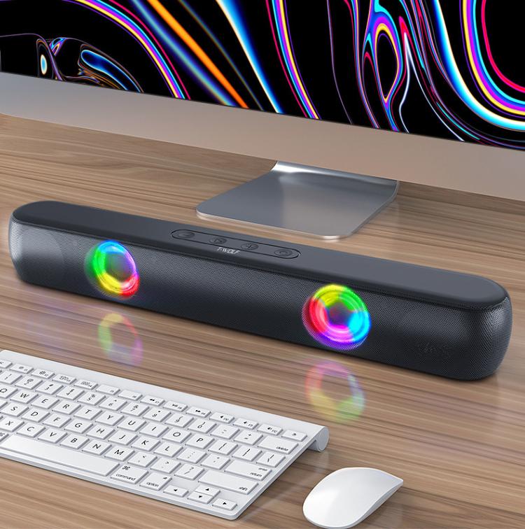 T-WOLF B320 TWS RGB Bluetooth 5.0 Speaker Desktop Soundbar Subwoofer Support USB / AUX / TF / FM(Black)