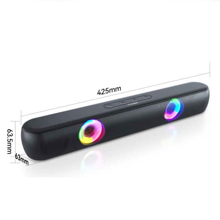 T-WOLF B320 TWS RGB Bluetooth 5.0 Speaker Desktop Soundbar Subwoofer Support USB / AUX / TF / FM(Black)