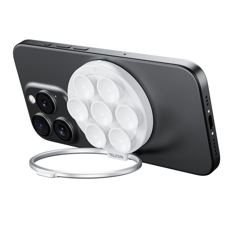 TELESIN MagSafe Suction Cup Mobile Phone Holder Mirror Glass Selfie Mount Portable Silicone Ring Holder(White)