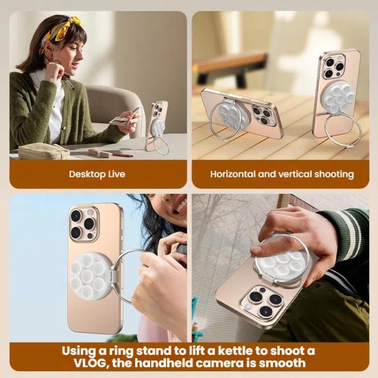 TELESIN MagSafe Suction Cup Mobile Phone Holder Mirror Glass Selfie Mount Portable Silicone Ring Holder(White)