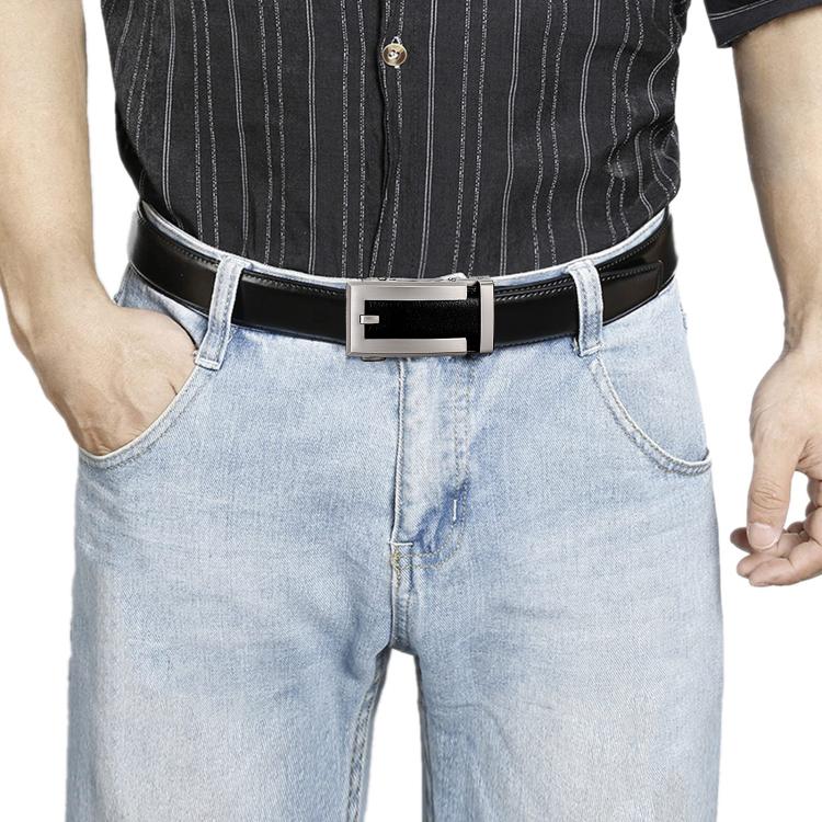 Dandali Men Leather Automatic Buckle Belt, Length: 115cm(Black)