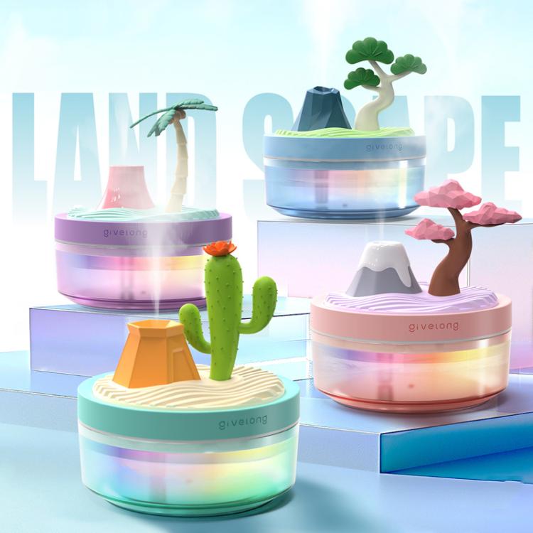 Givelong Mini Portable Landscape Humidifier Plant Pot Hydrator Mister USB Car Spray Aromatherapy Diffuser(Coconut Tree)
