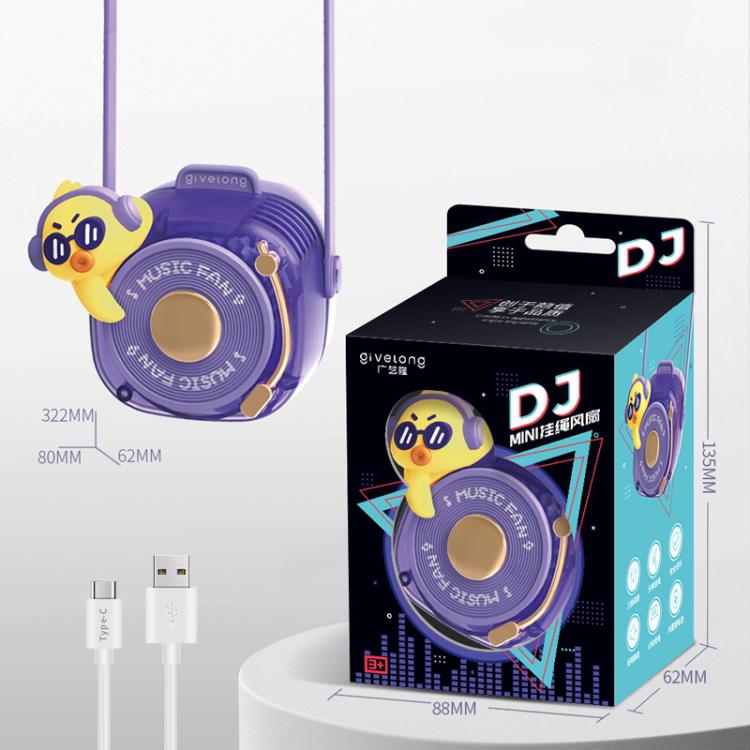 Givelong Cute Cool Pet DJ Lanyard Small Fan USB Rechargeable Compact Portable Bladeless Neck Fan(Cool Dragon)