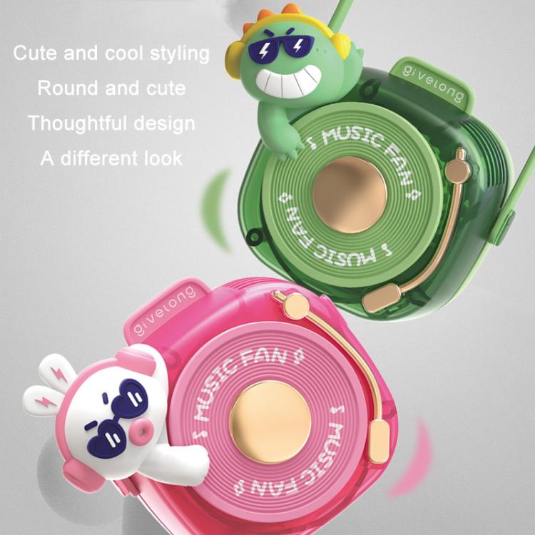 Givelong Cute Cool Pet DJ Lanyard Small Fan USB Rechargeable Compact Portable Bladeless Neck Fan(Cool Bunny)