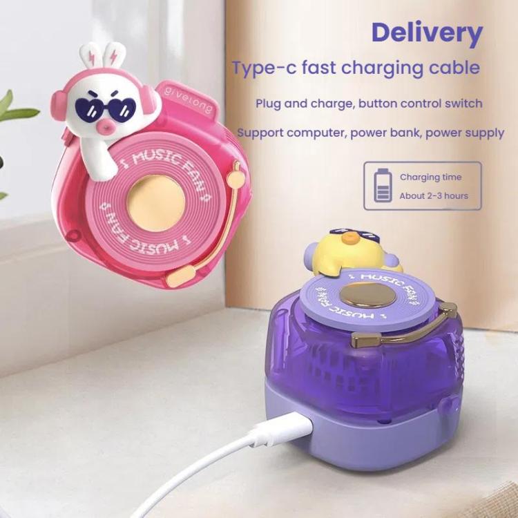 Givelong Cute Cool Pet DJ Lanyard Small Fan USB Rechargeable Compact Portable Bladeless Neck Fan(Cool Bunny)