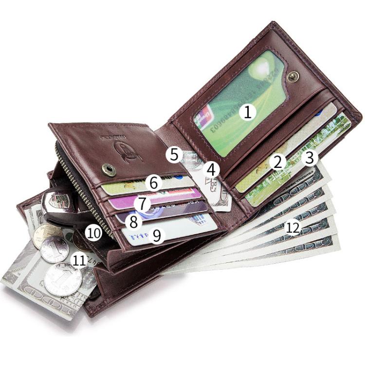 BULL CAPTAIN 038 RFID Anti-Theft Top Layer Cowhide Casual Wallet Driver ID Card Slot Wallet(Black)