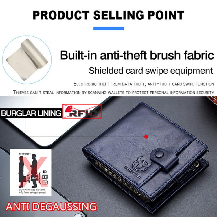 BULL CAPTAIN 038 RFID Anti-Theft Top Layer Cowhide Casual Wallet Driver ID Card Slot Wallet(Blue)