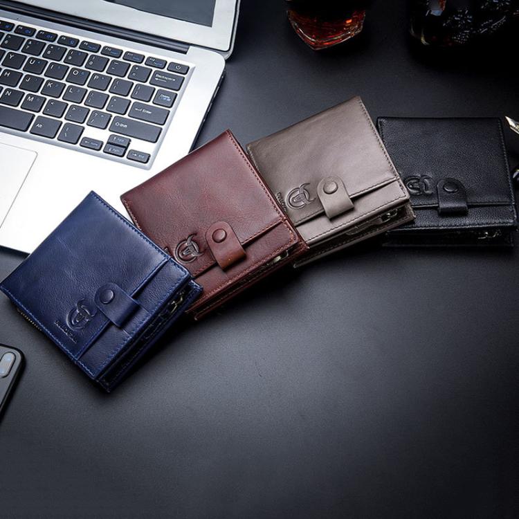 BULL CAPTAIN 038 RFID Anti-Theft Top Layer Cowhide Casual Wallet Driver ID Card Slot Wallet(Gray)