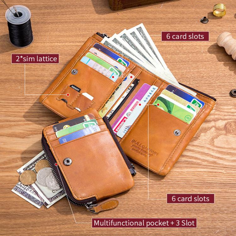 BULL CAPTAIN 050 RFID Anti-theft Top Layer Multi-Slot Wallet with Detachable Coin Purse(Yellow Brown)