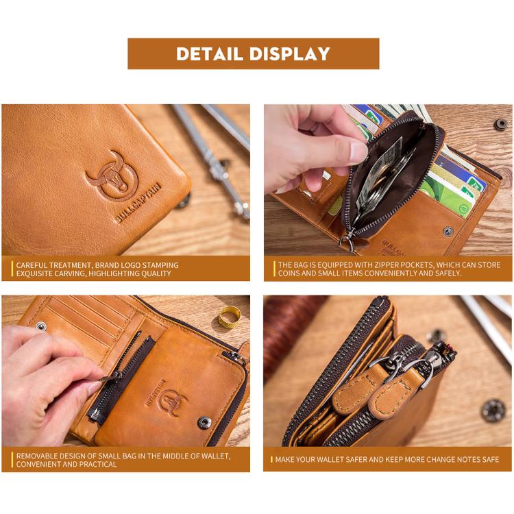 BULL CAPTAIN 050 RFID Anti-theft Top Layer Multi-Slot Wallet with Detachable Coin Purse(Gray)