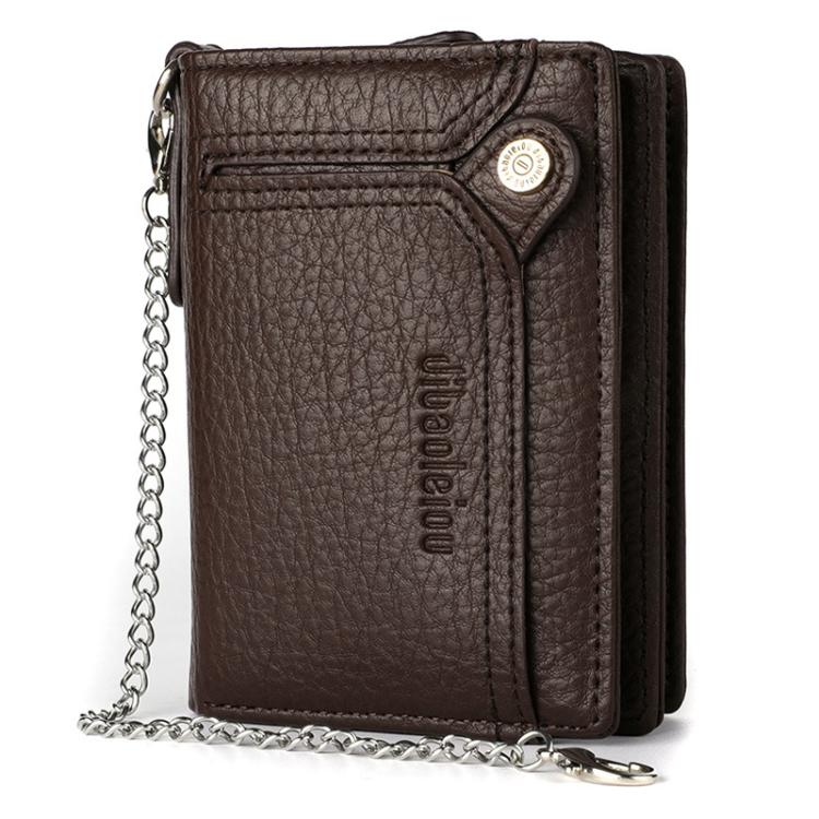 Dibaoleiou Men Anti-Theft Chain Wallet Retro Money Purse Driver License Card Bag Zipper Coin Purse(Coffee)