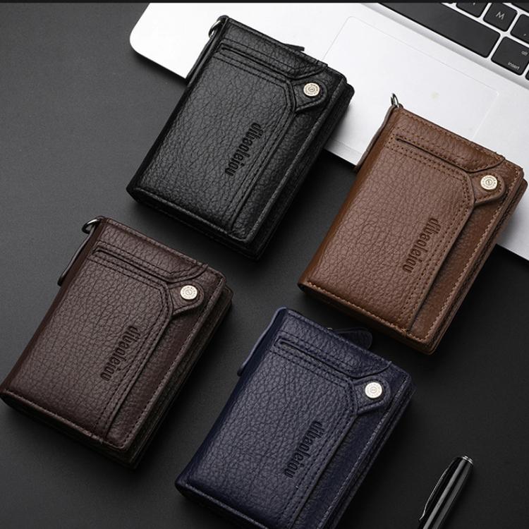 Dibaoleiou Men Anti-Theft Chain Wallet Retro Money Purse Driver License Card Bag Zipper Coin Purse(Coffee)
