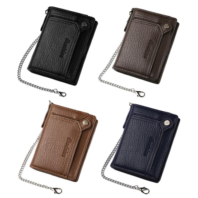 Dibaoleiou Men Anti-Theft Chain Wallet Retro Money Purse Driver License Card Bag Zipper Coin Purse(Coffee)