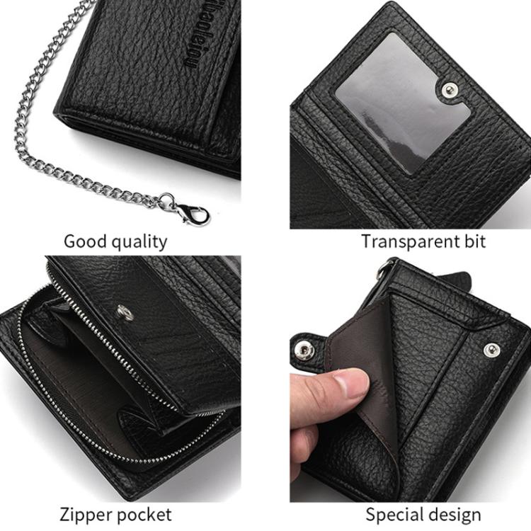 Dibaoleiou Men Anti-Theft Chain Wallet Retro Money Purse Driver License Card Bag Zipper Coin Purse(Coffee)