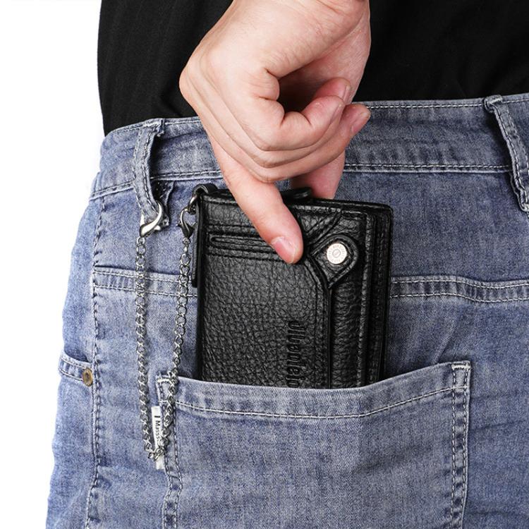 Dibaoleiou Men Anti-Theft Chain Wallet Retro Money Purse Driver License Card Bag Zipper Coin Purse(Coffee)