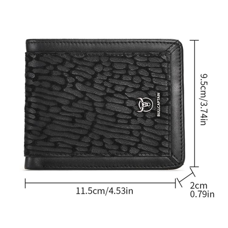 BULL CAPTAIN 07 RFID Anti-theft Top-layer Cowhide Multiple Card Slots Wallet(Black Cross Print)