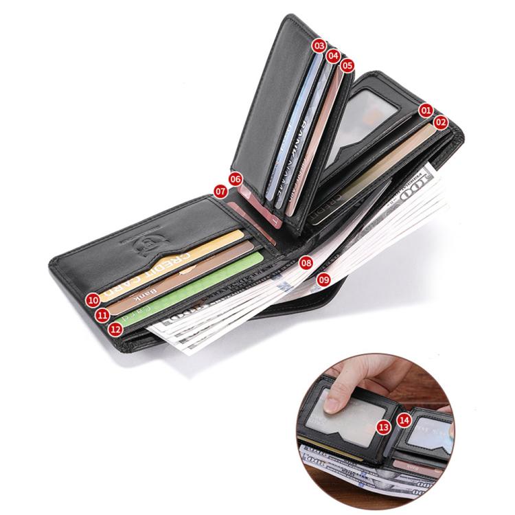 BULL CAPTAIN 07 RFID Anti-theft Top-layer Cowhide Multiple Card Slots Wallet(Black Leopard Print)