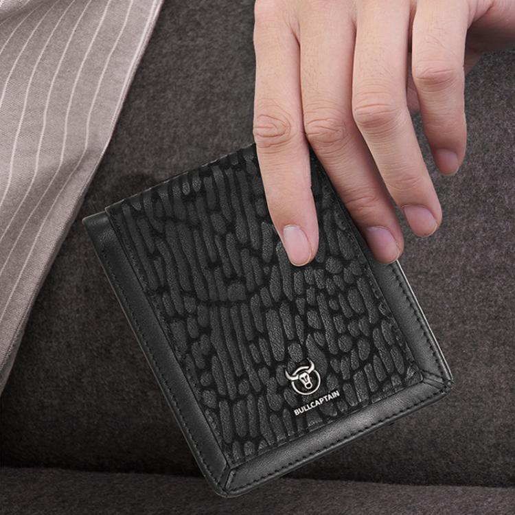 BULL CAPTAIN 07 RFID Anti-theft Top-layer Cowhide Multiple Card Slots Wallet(Black Leopard Print)