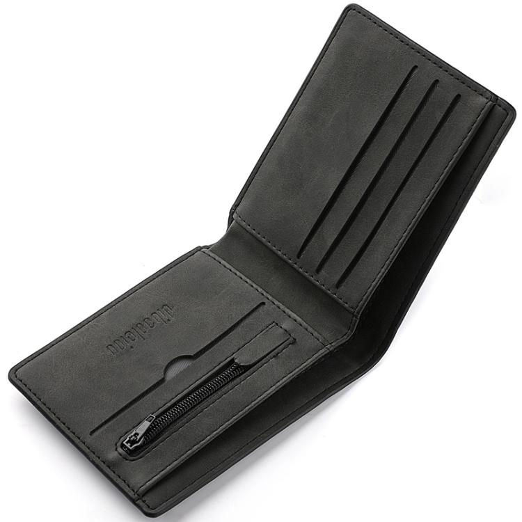 DEABOLAR Men Short Wallet Zipper Simple Soft Leather Purse Card Bag Student Retro Leather Wallet(Black)