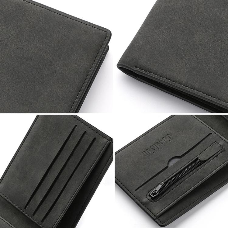 DEABOLAR Men Short Wallet Zipper Simple Soft Leather Purse Card Bag Student Retro Leather Wallet(Black)