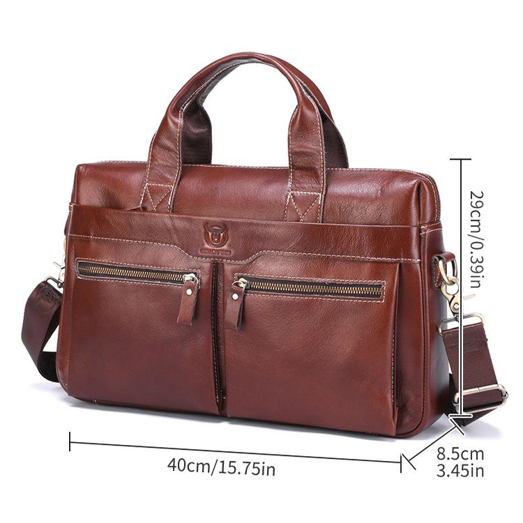 BULL CAPTAIN 056 Large Capacity Top Layer Cowhide Retro Business Hand-Held Briefcase(Black)