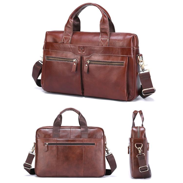 BULL CAPTAIN 056 Large Capacity Top Layer Cowhide Retro Business Hand-Held Briefcase(Black)