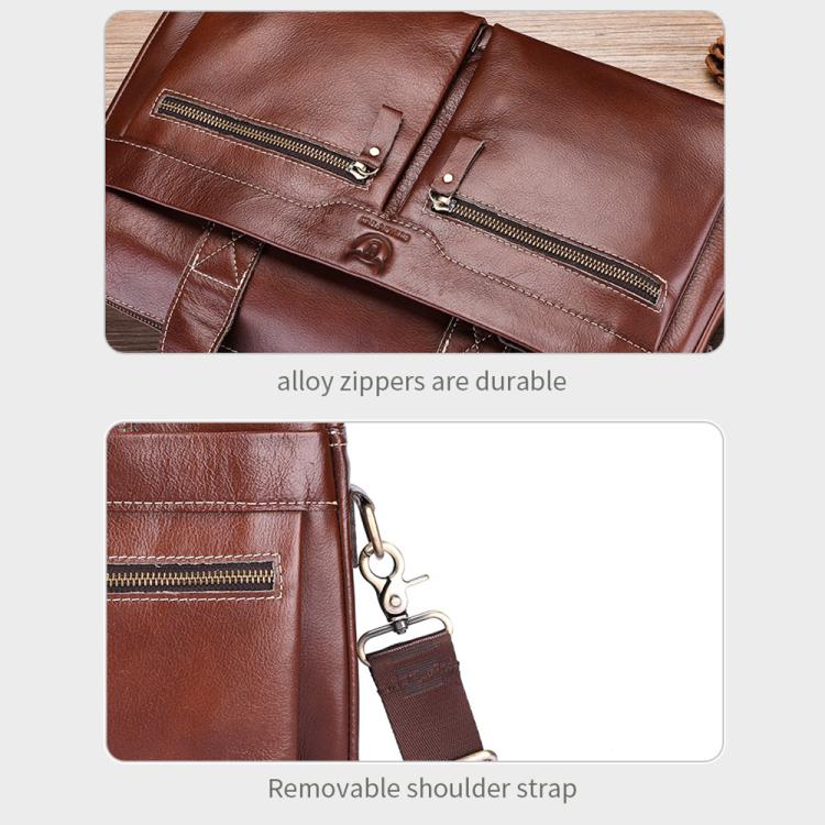BULL CAPTAIN 056 Large Capacity Top Layer Cowhide Retro Business Hand-Held Briefcase(Black)