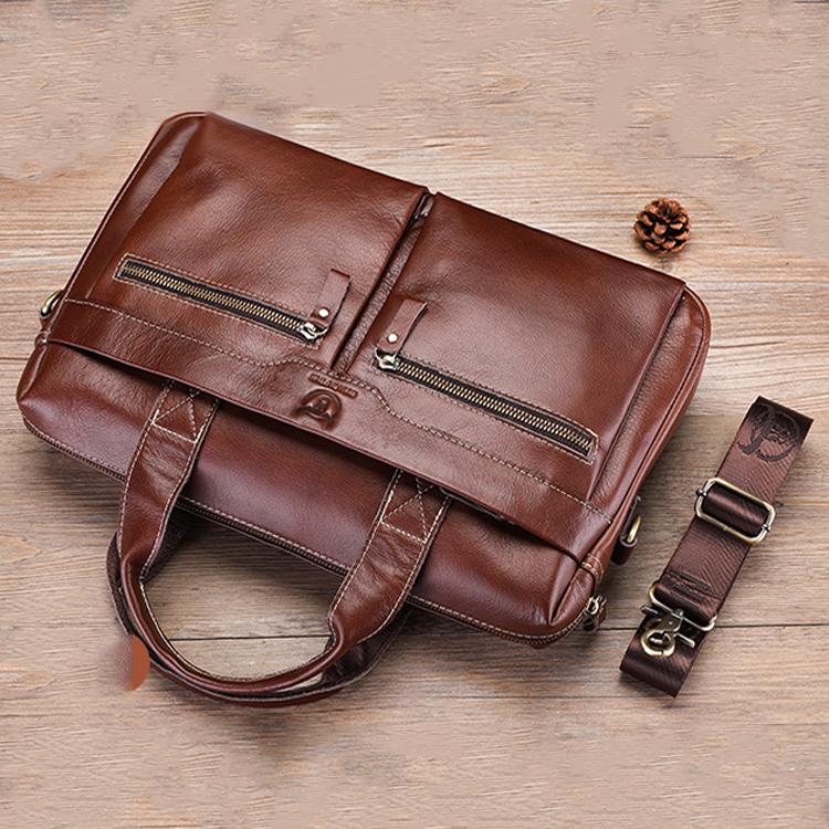 BULL CAPTAIN 056 Large Capacity Top Layer Cowhide Retro Business Hand-Held Briefcase(Black Metal)