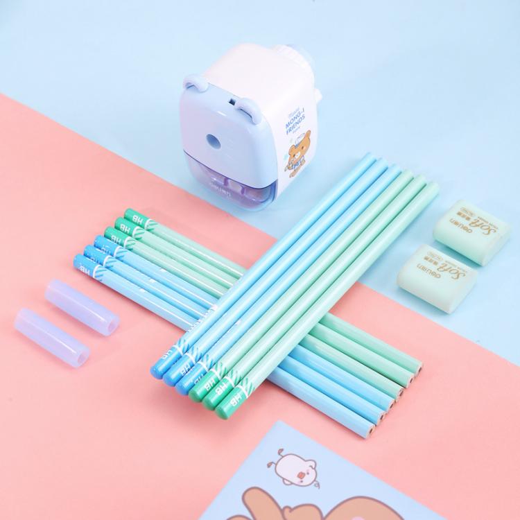 Deli 68896 Student Stationery Gift Box Set Includes 12 Pencils + 2 Erasers + 1 Pencil Sharpener + 2 Pencil Grips(Blue)