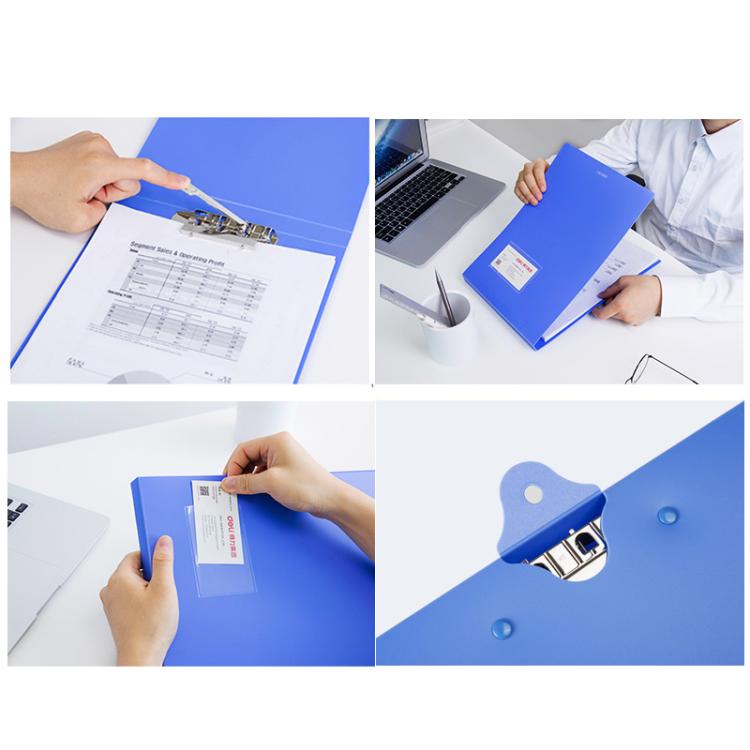 Deli 5333 A4 Hangable Clipboard File Folder With Clip Space-Saving Document Holder(Blue)