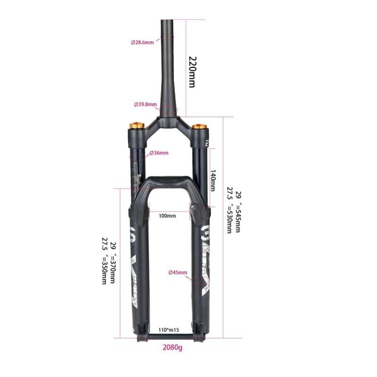 KRSEC XR36 Front Fork Straight Taper Tube Barrel Axle Mountain Bike Wire Damping Forks, Size: 27.5 inch(Black)