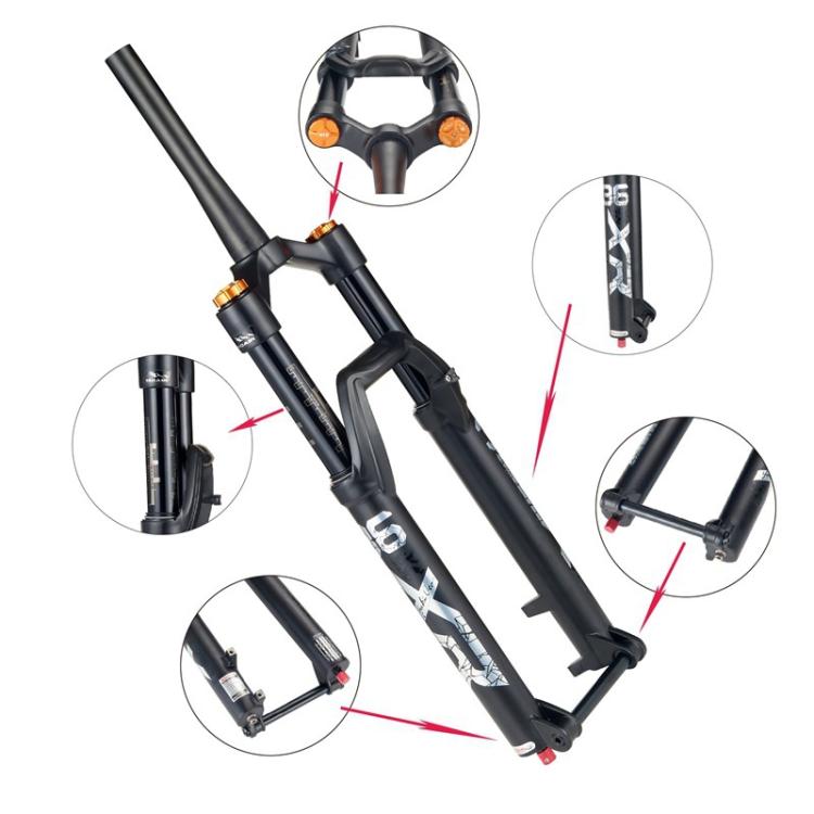 KRSEC XR36 Front Fork Straight Taper Tube Barrel Axle Mountain Bike Wire Damping Forks, Size: 27.5 inch(Black)