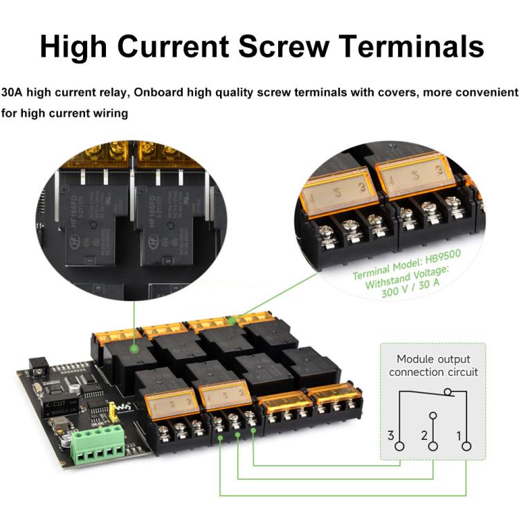 Waveshare Modbus RTU Protocol Rail-Mounted Case 8-Way RS485 30A High-Current Relay Module(30459)