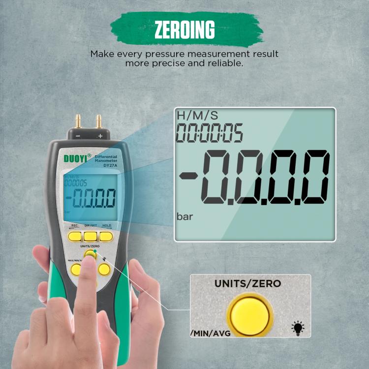 DUOYI Digital Brake Vacuum Pump Measuring Gauge Differential Pressure Gauge(DY27A English)