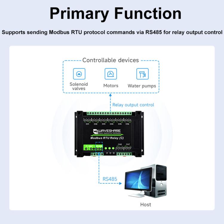 Waveshare Modbus RTU Protocol 8-Ch Latching Relay Module (C) With RS485 Interface(30460)