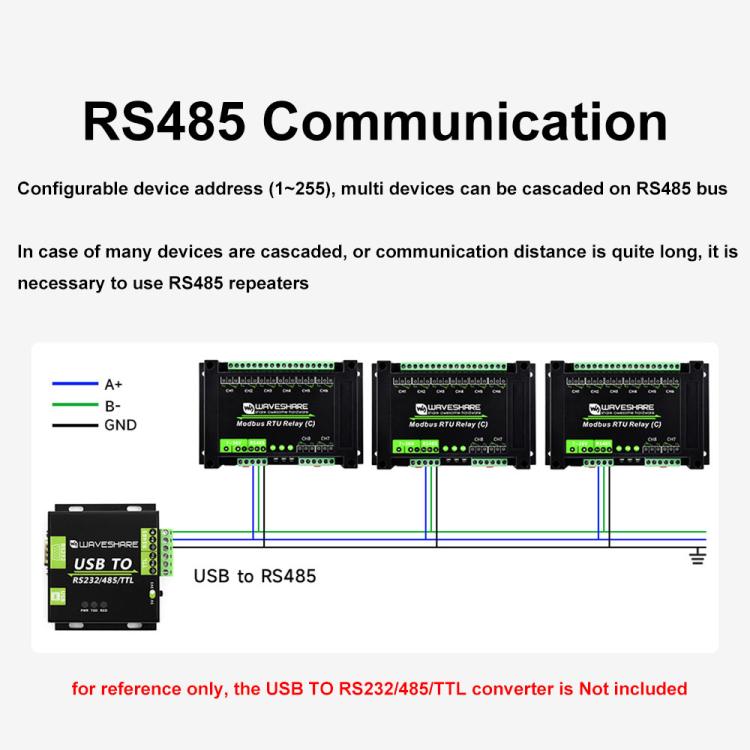 Waveshare Modbus RTU Protocol 8-Ch Latching Relay Module (C) With RS485 Interface(30460)