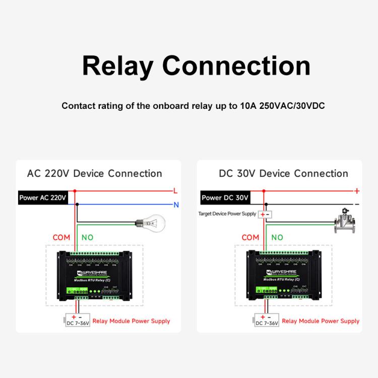 Waveshare Modbus RTU Protocol 8-Ch Latching Relay Module (C) With RS485 Interface(30460)