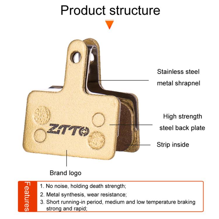 2pairs ZTTO Mountain Bike Full Metal Copper Base Lining Oil Disc Block Brake Pad, Model: MJ-07B