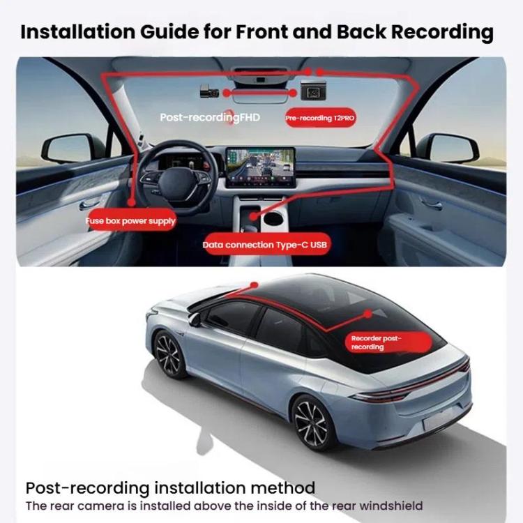 Anytek T2 PRO 3.0 Inch 2K HD Night Vision Recorder Hidden Car Camera Front And Rear Dual Recording(Without Memory)