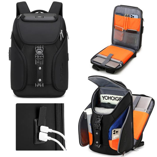 Wiersaam WY68173 Men Waterproof Anti-Theft Business Backpack With Lock & USB Ports(Black)