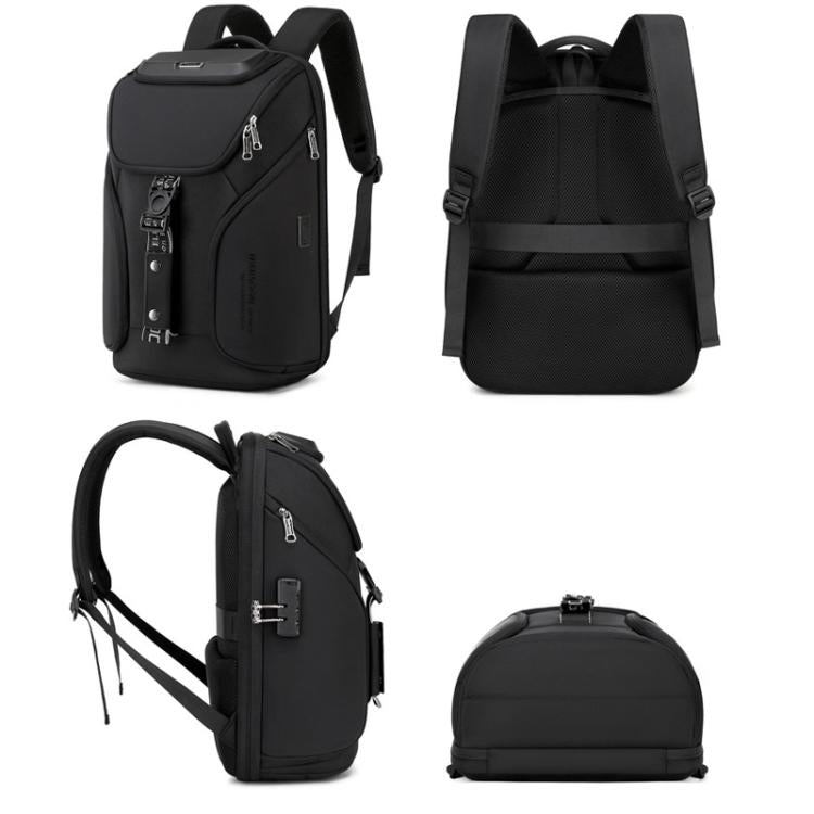 Wiersaam WY68173 Men Waterproof Anti-Theft Business Backpack With Lock & USB Ports(Black)